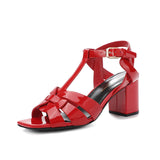 Summer Women's Sandals Genuine Leather High Heels Square Toe Open Toe Buckle Fish Mouth MartLion   