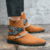 Autumn Men's Ankle Boots Punk Chains Buckle Suede Leather Pointed Classic British Rock Casual Party Shoes Mart Lion   