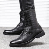 Luxury Black Men's Motorcycle Boots Winter Punk Formal Shoes High top Genuine Leather Ankle Couple Mart Lion   