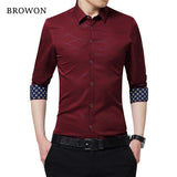 Luxury Brand Men's Dress Shirts Long Sleeve Geometric Print Social Shirt Handsome Blouse Mart Lion Red Asian size M 