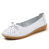 summer Women Cutouts Genuine Leather Mom Shoes Flats Nurse Casual slip-on ballet flat loafers MartLion white 41 insole 25.5cm 