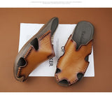 Summer Men's Closed Toe Slippers Genuine Leather Casual Sandals Flat Beach Shoes Foot Cozy