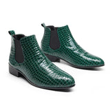 Classic Red High Top Men's Dress Shoes Pointed Toe Crocodile Leather Chelsea Boots MartLion   