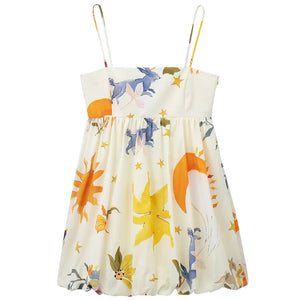 Pleated Print Slip Dress Women Sleeveless Backless Dress Ladies Mini Slash MartLion MULTI XS 