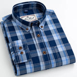 England Style Contrast Casual Checkered Shirts Button-down Soft Cotton  Long Sleeve Standard-fit Plaid Shirt MartLion 6685-6 43 