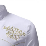 Men's Cowboy Western Embroidered Shirts Long Sleeve Stand Collar Shirts Casual Daily Elastic Work Chemise MartLion   