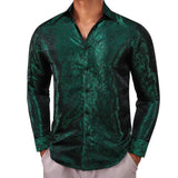 Designer Shirts Men's Silk Long Sleeve Green Red Paisley Slim Fit Blouses Casual Tops Breathable Streetwear Barry Wang MartLion 0660 S 