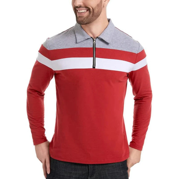 Men's Zip Long Sleeve Shirt Casual Cotton Patchwork Collared Shirt Striped Pullover Streetwear Shirt MartLion Wine Red US XXL 