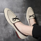 Men's Casual Shoes with Bowknot Genuine Suede Leather Trendy Party Wedding Loafers Flats Driving Moccasins Mart Lion Beige 38 China
