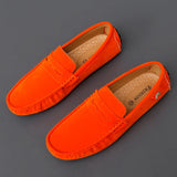 Men's Women Leather Designer Casual Shoes Luxury Loafers Driving Footwear MartLion 2232-1 Orange 6.5 