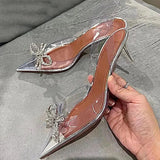 Crystal Clear heeled Women Pumps Luxury Rhinestones Bowknot Transparent PVC High heels  Elegant Summer Wedding Shoes MartLion   