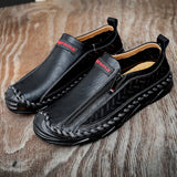 Genuine Leather Casual Shoes Men's Casual Loafers Adult Breathable Footwear Zip Sneakers Sewing Mart Lion   
