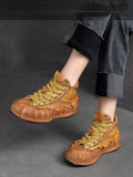 Autumn Winter Retro Lace-up Flat Platform Shoes Genuine Leather Thick Soled Round Toe Casual Women's MartLion   