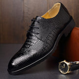 Men's Luxury Crocodile Grain Leather Lace-Up Dress Shoes Casual Party Wedding Flats Office Oxfords Mart Lion   