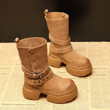 Internal Height Mid-calf Boots in Winter Women Leather Short Boot Office Ladies Tide Shoes