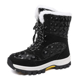 Winter Womens Thermal Waterproof Snow Boots Outdoor Climbing Skiing Riding Thicken Fleece Warm Antiskid Lightweight Cotton Shoes MartLion black 42 