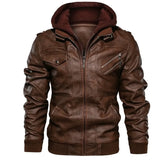 Leather Jackets Men's Casual Cowhide PU Leather Hooded Autumn Winter Coats Warm Vintage Motorcycle Punk Overcoats MartLion Brown With Hood S CHINA