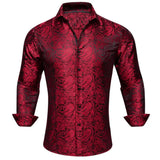 Luxury Silk Men's Shirts Long Sleeve Silk Blue Gold Red Paisley Spring Autumn Slim Fit Blouses Casual Lapel Tops Barry Wang MartLion 0446 2XL 