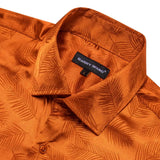 Luxury Summer Shirts Men's Short Sleeve Cool Silk Satin Orange Leaves Slim Fit Tops Casual Breathable Barry Wang MartLion   