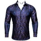 Luxury Purple Men's Silk Shirt Spring Autumn Long Sleeve Lapel Shirts Casual Fit Set Party Wedding Barry Wang MartLion   