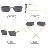 In Trend Rimless Rectangle Sunglasses Women Luxury Designer Cut Edge Shades Golden Leopard Frame Eyewear MartLion   