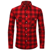 Mens Clothing Blouse Striped Men Red Green Blue Dress Shirt Tops Casual Business Plaid Print Long Sleeves Pocket design Shirt MartLion M-517 XXL 