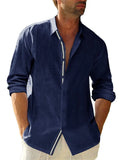 Autumn Solid Men's Shirt Baggy Long Sleeve Button Hawaiian 100% Cotton Linen Shirt Blouse Camisa Masculina Streetwear MartLion S95532343 M 