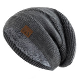 Unisex Slouchy Winter Hats Add Fur Lined Men's And Women Warm Beanie Cap Casual Label Decor Winter Knitted Hats MartLion Grey 56cm-60cm 