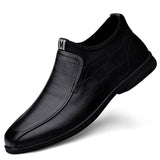 Genuine Leather Shoes Flat Slip-on Leather Men's Casual Senior Footwear Mid Top Loafers Black and Brown MartLion Black 38 