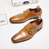 Luxury Men's Loafers Shoes Double Monk Strap Slip on Pointed Toe Office Wedding Dress Casual Leather Mart Lion   