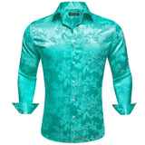Luxury Shirts Men's Silk Satin Green Blue Flower Long Sleeve Blouses Casual Lapel Tops Breathable Streetwear Barry Wang MartLion 0714 S 