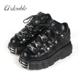 Punk Style Women Shoes Lace-up heel height 6CM Platform Woman Gothic Ankle Rock Boots Metal Decor Woman Sneakers MartLion   