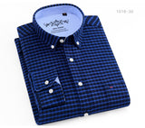 Men's Regular-Fit Long-Sleeve Sturdy Knit Oxford Tops Shirt Plaid Striped Embroidered Pocket Button-down Casual Versatile Mart Lion   