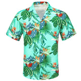 Silk Beach Short Sleeve Shirts Men's Blue Green Black White Flamingo Coconut Trees Slim Fit Blouses Tops Barry Wang MartLion 0295 S 