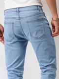 Men Jeans Stretch Skinny Denim Pants Solid Color Black Blue  Summer Street MartLion   