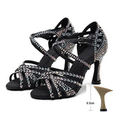 Latin Dance Shoes Women High Heels Diamond-encrusted Sandals Indoor Soft-soled Stage Game Party Social Ballroom Girl MartLion   