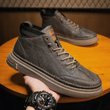 Men's Casual Leather Shoes Shoes High-top Black Casual Sneakers Platform Ankle Boots MartLion Brown 41 