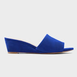Women Elegant Summer Slippers 3cm Velvet Mules Wedge Sandals Slippers Open Toe High Heels Casual Dress Shoes MartLion Blue 35 