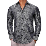 Designer Shirts Men's Silk Long Sleeve Gold Black Flower Slim Fit Blouses Casual Formal Tops Breathable Barry Wang MartLion   