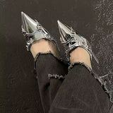  Silver High Heels Sandals Women Summer Punk Goth Pointed Toe Party Shoes Woman Metallic Thin Heeled Dress Pumps Ladies MartLion - Mart Lion