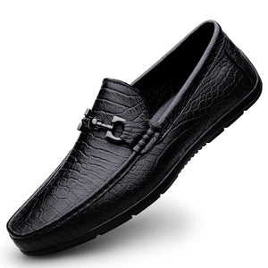 Spring Luxury Brand Loafers Shoes Men's Classic Genuine Leather Slip-On Driving Pattern Casual Moccasins Office MartLion black 37 
