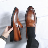 Summer Men's Classic Business Casual Loafers Brogue Carving Evening Dinner Men Dress Slip ON Leather Shoes black MartLion   