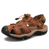 Cowhide Summer Men's Beach Sandals Outdoor Water Sport Sneakers for Training Trekking Hiking Swimming Mart Lion LightBrown 6 