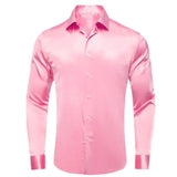 Coral Pink Paisley Men's Silk Shirt Spring Autumn Long Sleeve Wedding Turndown-Collar Dress Suit Shirt Formal Gift Hi-Tie MartLion CY-1633 S 