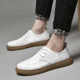 Genuien Leather Shoes Men's Moccasins White Casual Flat Footwear Mart Lion   