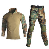 Tactical Uniform with Elbow Knee Pads Camouflage Tactical Combat Training Shirts Pants Sets Airsoft Hunting Clothing Suit MartLion woodland camouflage S 