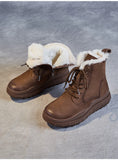 Winter Warm Snow Boots Women Retro Style Thick Bottom Real Leather Wool Fur Plush Platform Boots MartLion   