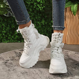 Chunky Platform Vulcanized Shoes Women Spring Lace-Up Non-Slip Motorcycle Boots Breathable Thick Bottom MartLion   