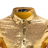 Men's Disco Gold Shiny Shirts for Party Long Sleeve Nightclub Shirt Male MartLion   