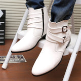 Leather Chelsea Boots Men White Dress Boots Men Casual High top Buckle Strap Formal Shoes Men Motorcycle Boots